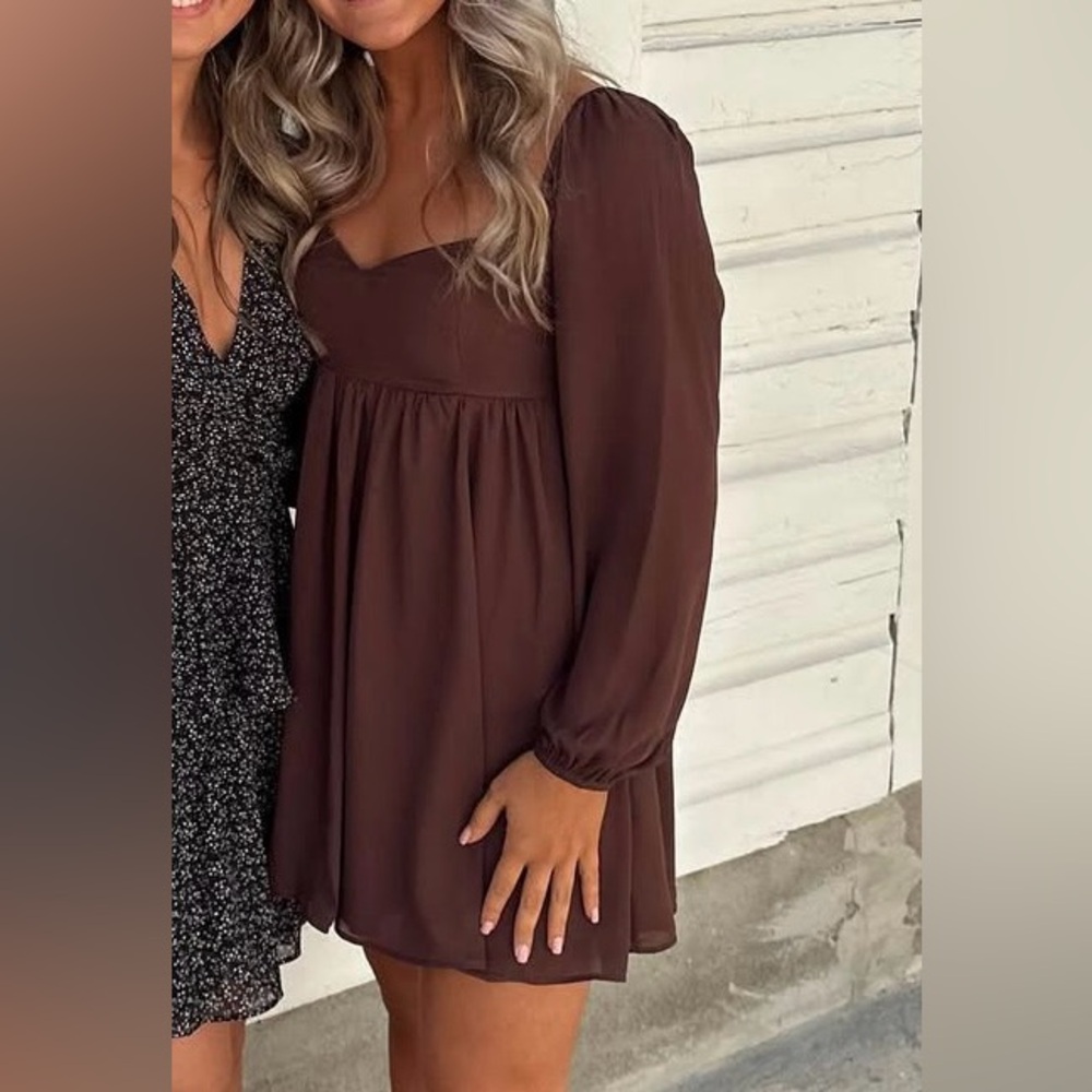 Brown Long Sleeve Dress